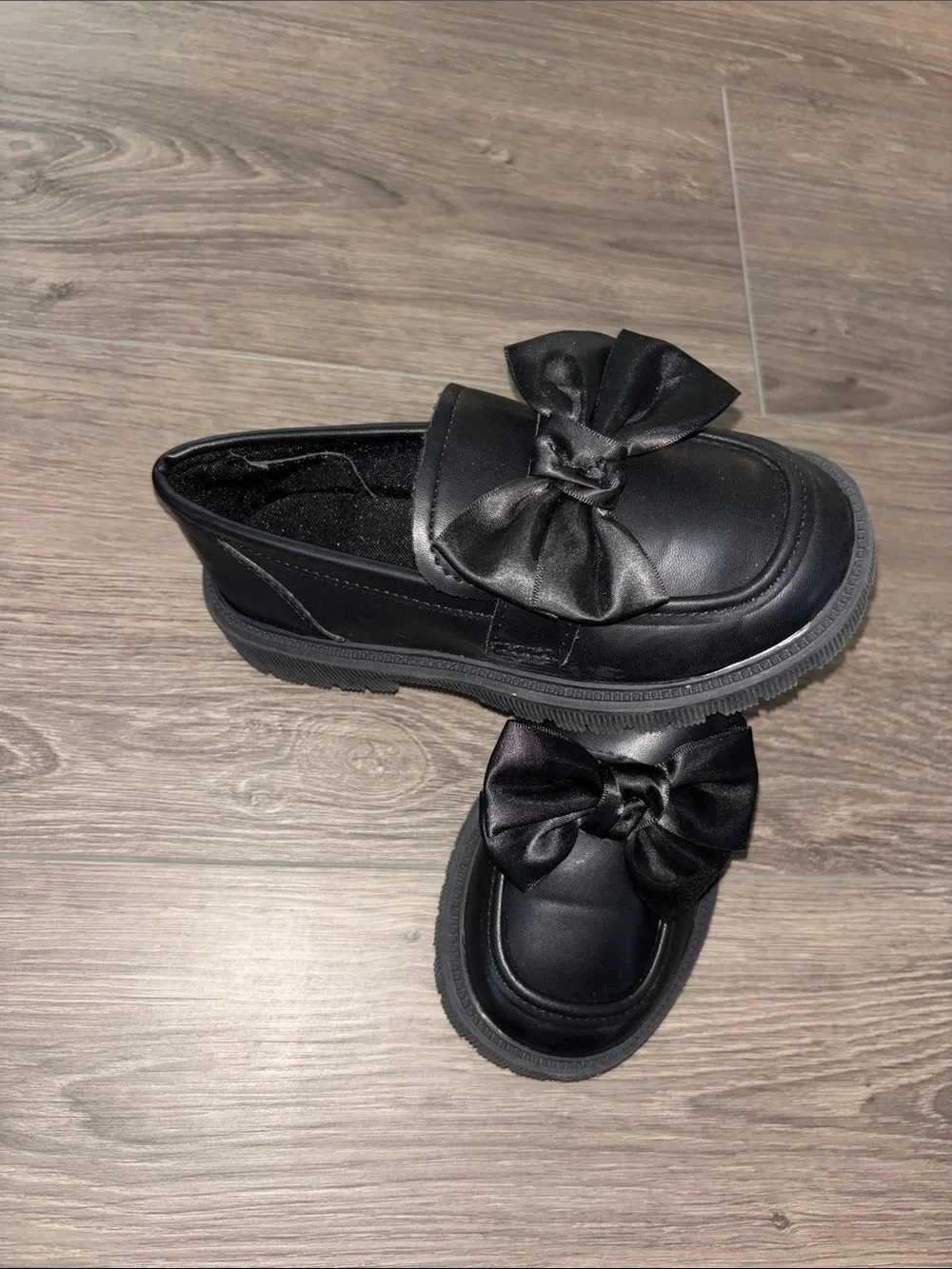 Black Bow Loafers - Satin Bow Accent